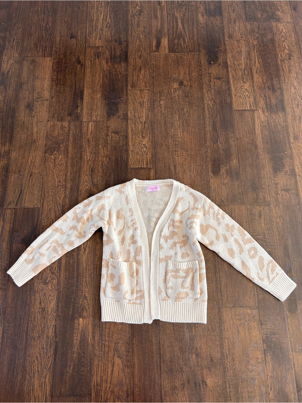 Pink Lily Cream & Tan Leopard Kids Cardigan